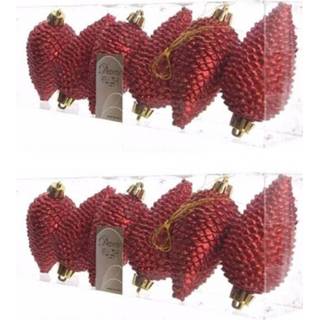 👉 Kerstbal rood kunststof 12x Dennenappel Kerstballen Glitter Kerst 8 Cm Kerstboom Versiering/decoratie - Kersthangers 8720276136839