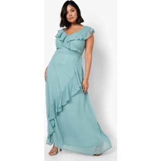 👉 Jurk sage Plus Dobby Maxi Wikkel Met Ruches,