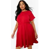 👉 Plus Skater Jurk Met Ceintuur, Red