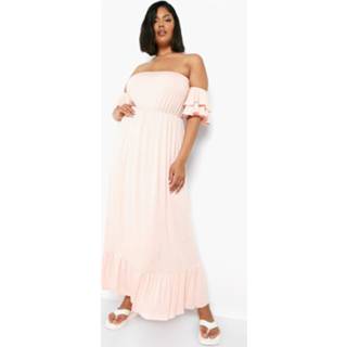 👉 Jurk blush Plus Off Shoulder Maxi Met Fluitmouwen,