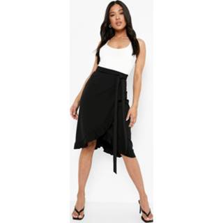 👉 Petite Crêpe Midi Rok Met Strik, Ruches En Ceintuur, Black