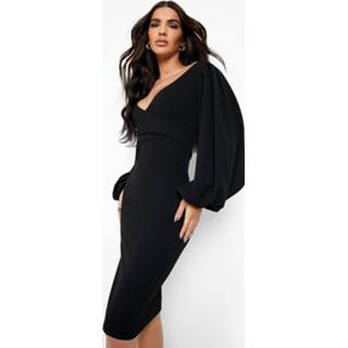 👉 Midi Jurk Met Open Schouders En Extreme Mouwen, Black