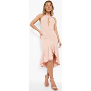 👉 Jurk Met Halter Neck, Ruches En Langere Achter Zoom, Blush