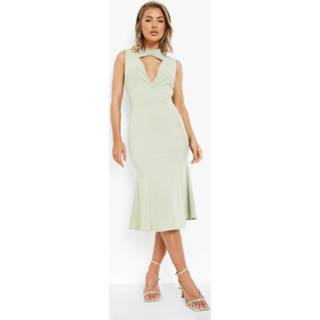 Midi jurk sage Peplum Met Uitsnijding,