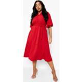 👉 Plus Sleutelgat Midi Skater Jurk Met Engelenmouwen, Red