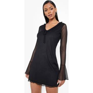 👉 Mesh Mini Jurk Met Wijde Mouwen, Black