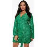 👉 Plus Plisse Skater Jurk Met Ceintuur En Geplooide Zoom, Green