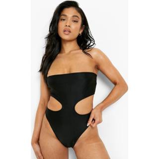 👉 Petite Bandeau Badpak Met Uitsnijding, Black