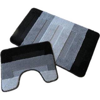 👉 Badmat zwart grijs Set - En Toiletmat Zwart/grijs 50 X 80 Cm + 40 5420036627333