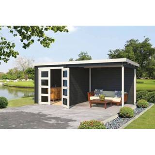 👉 Tuinhuisje grijs wit carbon Outdoor Life Products | Tuinhuis met Overkapping Helena 472 x 230 Gecoat Grey-Wit 8711471581968