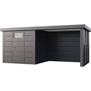 👉 Tuinhuisje antraciet small Telluria | Tuinhuis Eleganto 2424 met Overkapping Lounge Ramen Rechts