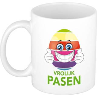 👉 Mok multi keramiek active Vrolijk Pasen / paasei die duimen opsteekt mok/ beker - mokken