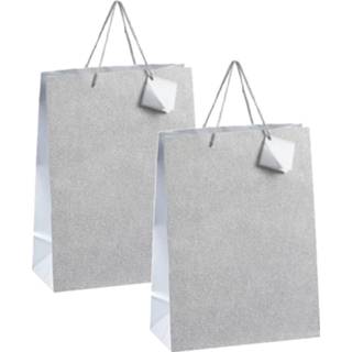 👉 Make up tasje zilver papieren papier active piece Set van 4x stuks luxe giftbags/cadeau tasjes met glitters 25 x 33 12 cm