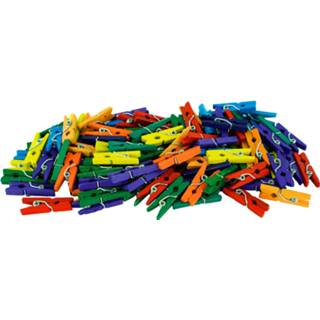 👉 Mini knijpertje multi hout active 100x stuks multi-color kleur hobby knutselen knijpers/knijpertjes 2.5 cm