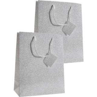 👉 Make up tasje zilver papieren papier active piece Set van 4x stuks luxe giftbags/cadeau tasjes met glitters 21 x 26 10 cm
