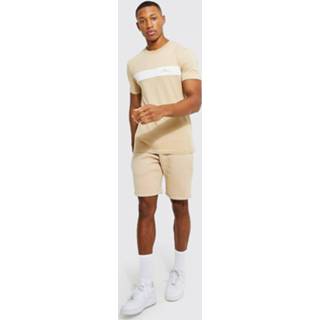 👉 Man Colour Block Muscle Fit Set Met Shorts, Sand