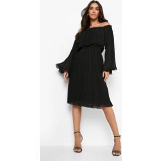 👉 Plisse Midi Jurk Met Uitgesneden Hals, Black