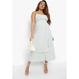 👉 Zwangerschap Dobby Mesh Skater Jurk Met Geplooide Zoom, Sage