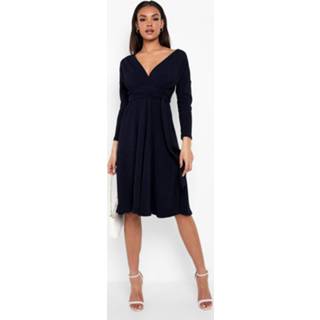 👉 Skater Midi Jurk Met Open Schouders, Navy