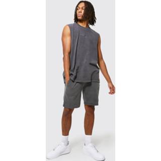 👉 Oversized Overdye Man Tank Top En Shorts Set, Charcoal