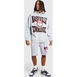 👉 Oversized Nashville Trainingspak Met Capuchon En Shorts, Grey Marl
