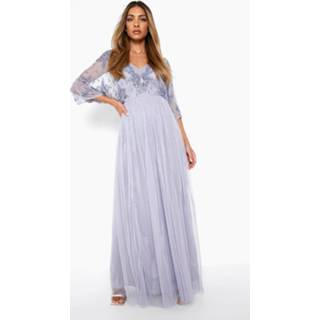 👉 Mesh Met De Hand Versierde Bruidsmeisjes Maxi Kimono, Slate Blue