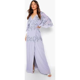👉 Met De Hand Versierde Bruidsmeisjes Maxi Wikkel Jurk, Slate Blue