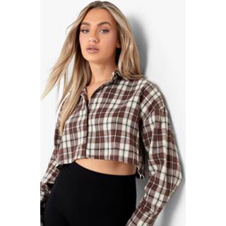 👉 Korte Geruite Blouse, Brown