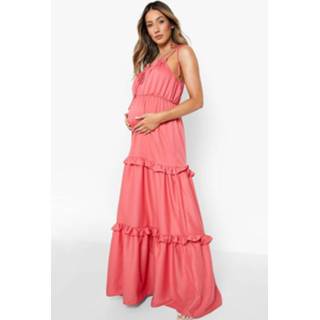 👉 Zwangerschap Maxi Jurk Met Ruches En Laagjes, Coral