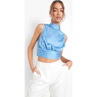 👉 Satijnen Mouwloze Top Met Open Rug, Blue