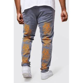 👉 Plus Stretch Dragon Skinny Jeans Met Achteropdruk, Light Grey