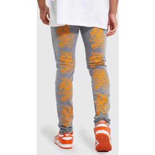 👉 Tall Stretch Dragon Skinny Jeans Met Achteropdruk, Light Grey