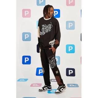 👉 Oversized Schedel Print Trainingspak Met Trui En Panelen, Black