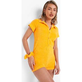 👉 Badstoffen Strand Romper Met Knopen, Orange