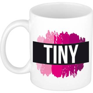 👉 Beker roze vrouwen Naam cadeau mok / Tina met verfstrepen 300 ml