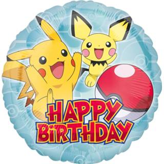 👉 Folieballon blauw geel Amscan Pokemon Happy Birthday 45,7 Cm Blauw/geel 26635363334