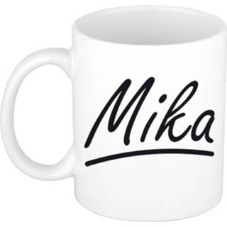 👉 Beker mannen Naam cadeau mok / Mika met sierlijke letters 300 ml