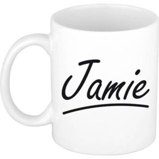 👉 Beker Naam Cadeau Mok / Jamie Met Sierlijke Letters 300 Ml - Mokken 8720576523889