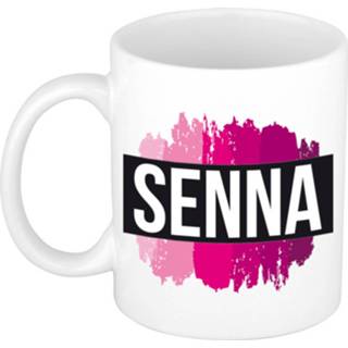 👉 Beker roze Naam Cadeau Mok / Senna Met Verfstrepen 300 Ml - Mokken 8720576468449