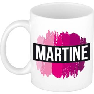 👉 Beker roze keramiek vrouwen active Naam cadeau mok / Martine met verfstrepen 300 ml