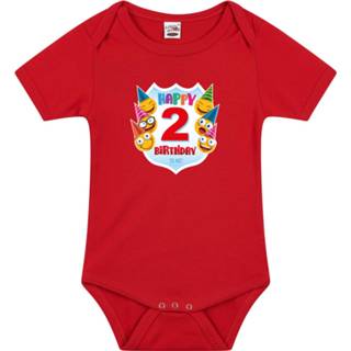 👉 Happy birthday 2e verjaardag romper - unisex - jongens - meisjes - 2 jaar met emoticons rood voor babys