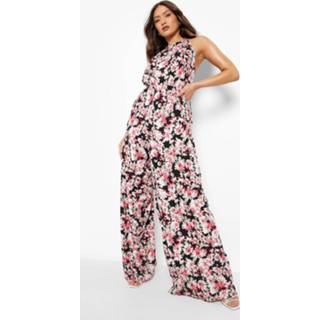 👉 Bloemen Wide Leg Jumpsuit Met Halter Neck, Black