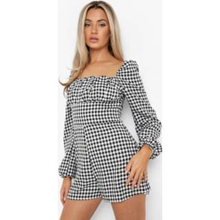 👉 Gingham Romper Met Rug Strik, Black