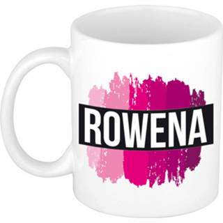 👉 Beker roze Naam Cadeau Mok / Rowena Met Verfstrepen 300 Ml - Mokken 8720576468241