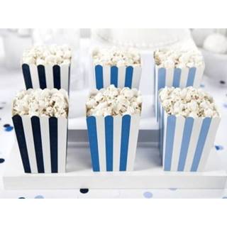 👉 Popcorn blauw One Size meerkleurig 30x stuks gestreepte bakjes 7,5 x 12,5 cm - Snoep 8720276114547