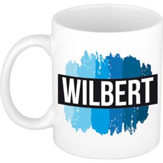 👉 Beker blauwe Naam Cadeau Mok / Wilbert Met Verfstrepen 300 Ml - Mokken 8720576370285