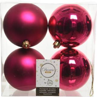 👉 Kerstbal roze kunststof 4x Kerstballen Glanzend/mat Bessen 10 Cm Kerstboom Versiering/decoratie - 8720147743449