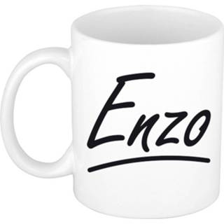 👉 Beker multi keramiek mannen active Naam cadeau mok / Enzo met sierlijke letters 300 ml