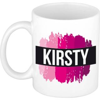 👉 Beker roze Naam Cadeau Mok / Kirsty Met Verfstrepen 300 Ml - Mokken 8720576466148