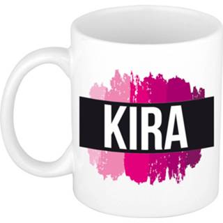 👉 Beker roze Naam Cadeau Mok / Kira Met Verfstrepen 300 Ml - Mokken 8720576466070